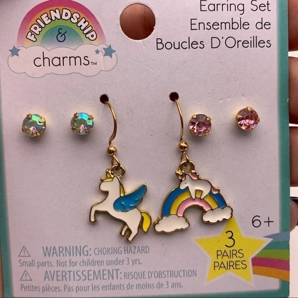 Girls Pink Unicorn Earrings, Necklace and Bracelet Set